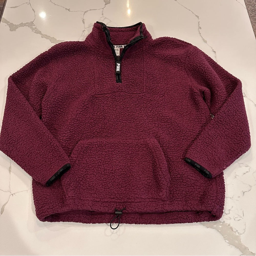 Pink Victoria’s Secret Fleece Sherpa 1/4 Zip Sweater Pullover Small Cozy Magenta